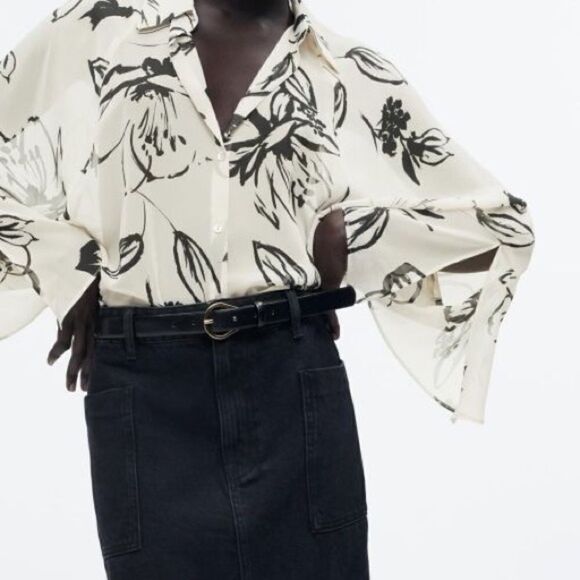Zara Semi-Sheer Printed Blouse New - Picture 9 of 10